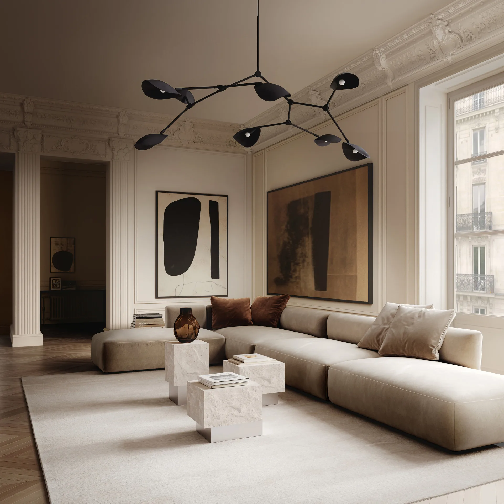 템플 사이드 테이블 톨 50x33 cm, Chrome-limestone 101 Copenhagen | 101 코펜하겐