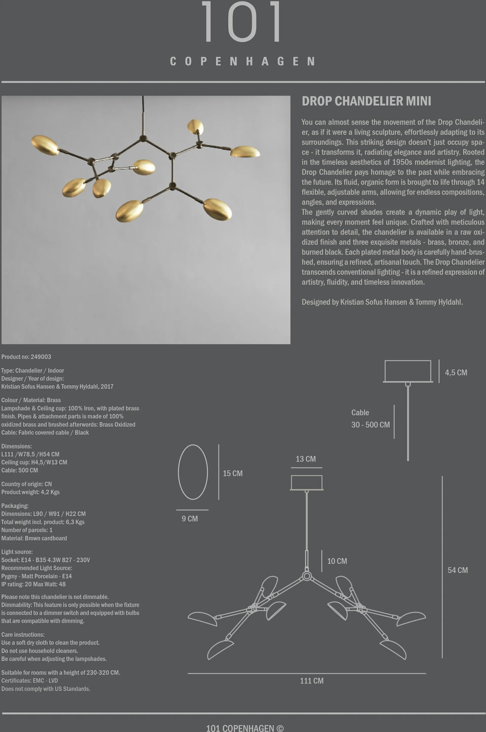 드롭 샹들리에 미니, Brass 101 Copenhagen | 101 코펜하겐