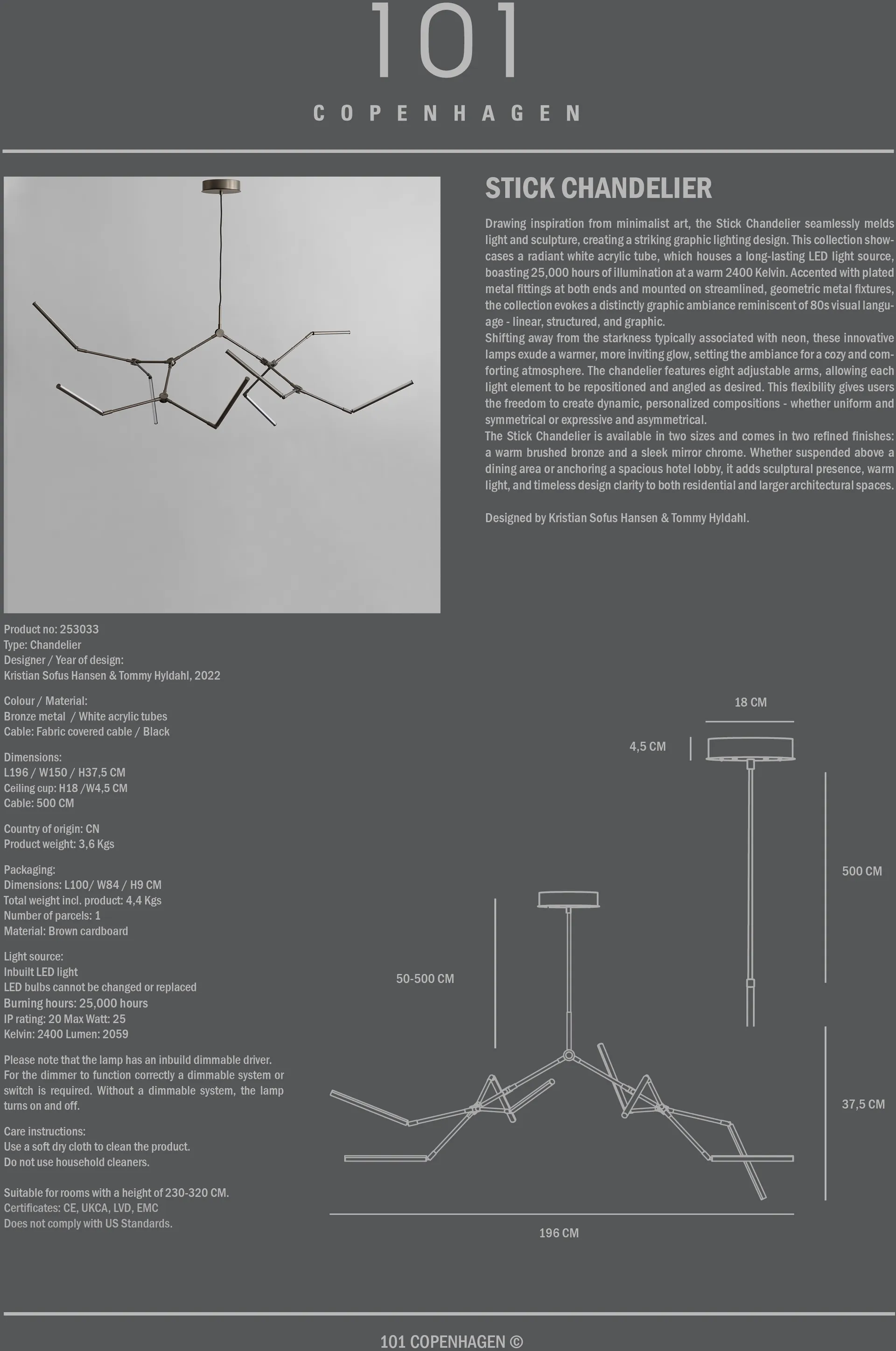 스틱 샹들리에 펜던트 조명, Bronze 101 Copenhagen | 101 코펜하겐