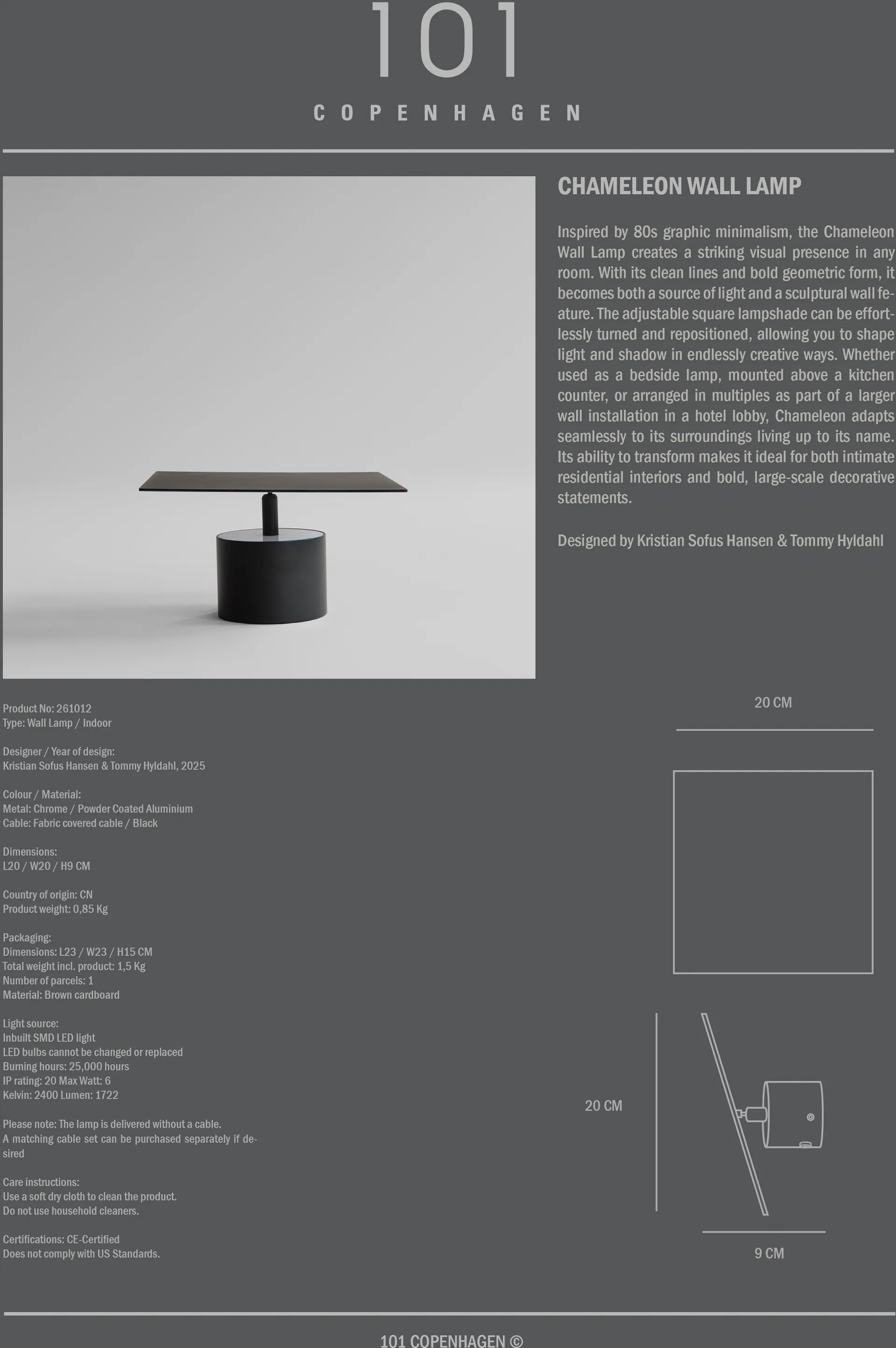 카멜레온 벽 조명, Burned Black 101 Copenhagen | 101 코펜하겐