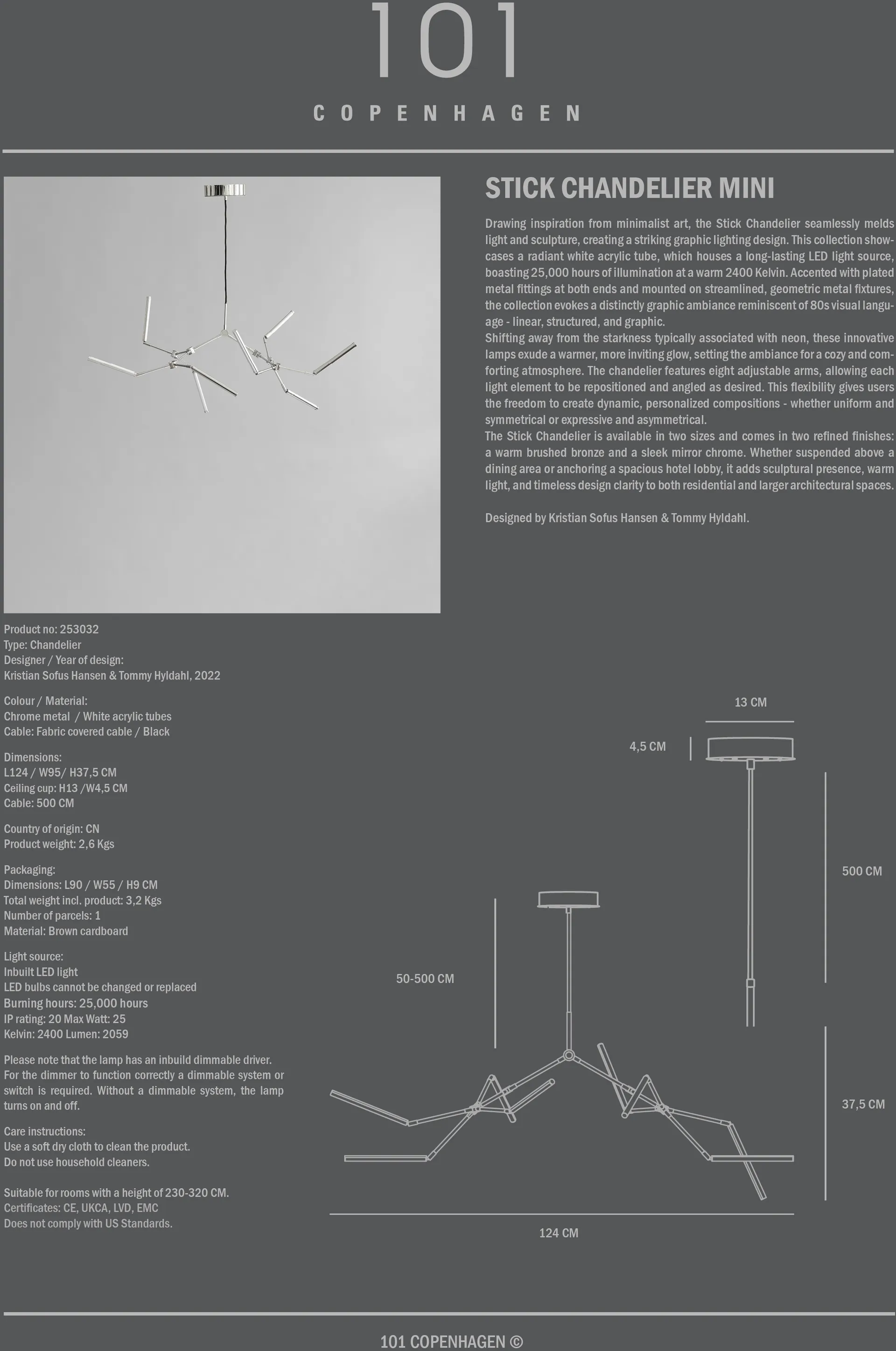 스틱 샹들리에 천장 크라운 미니, Chrome 101 Copenhagen | 101 코펜하겐