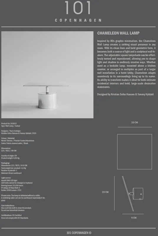 카멜레온 벽 조명, Chrome 101 Copenhagen | 101 코펜하겐