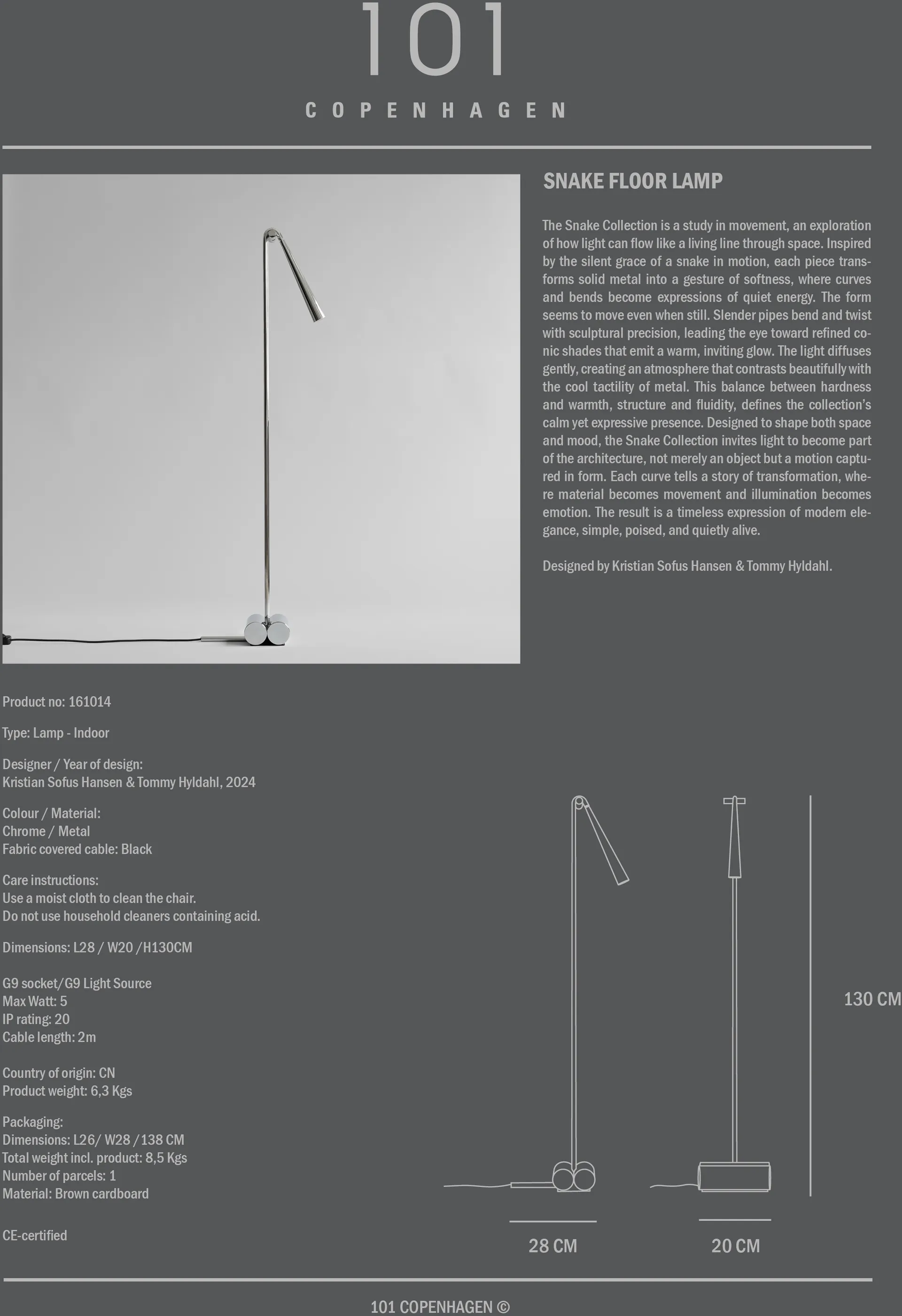 스네이크 플로어 조명, Chrome 101 Copenhagen | 101 코펜하겐
