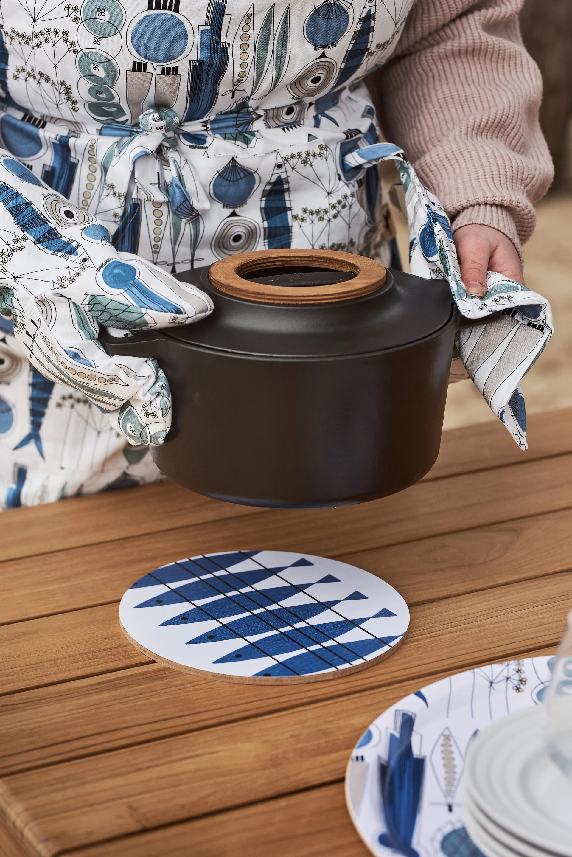 픽닉 오븐 장갑 스몰 패턴, Blue-beige Almedahls | 알메달스