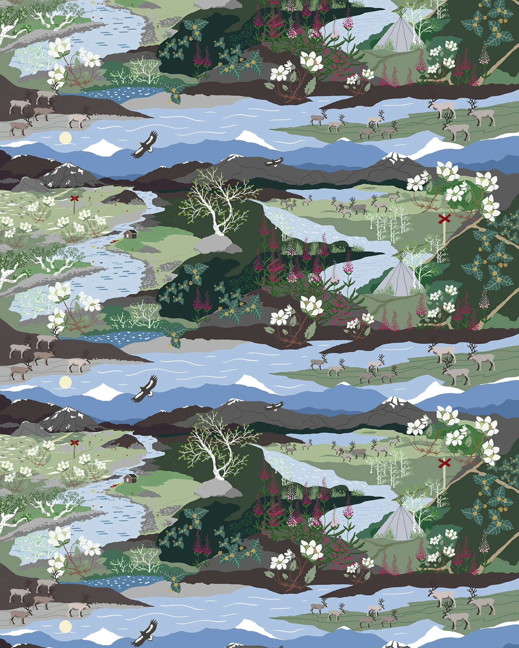 Fjallvandring 패브릭, Blue-green Arvidssons Textil | 아르빗손 텍스타일