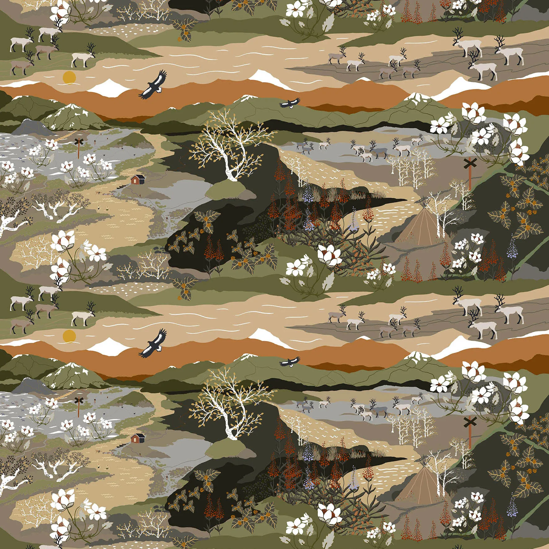 Fjallvandring 패브릭, green-rust Arvidssons Textil | 아르빗손 텍스타일