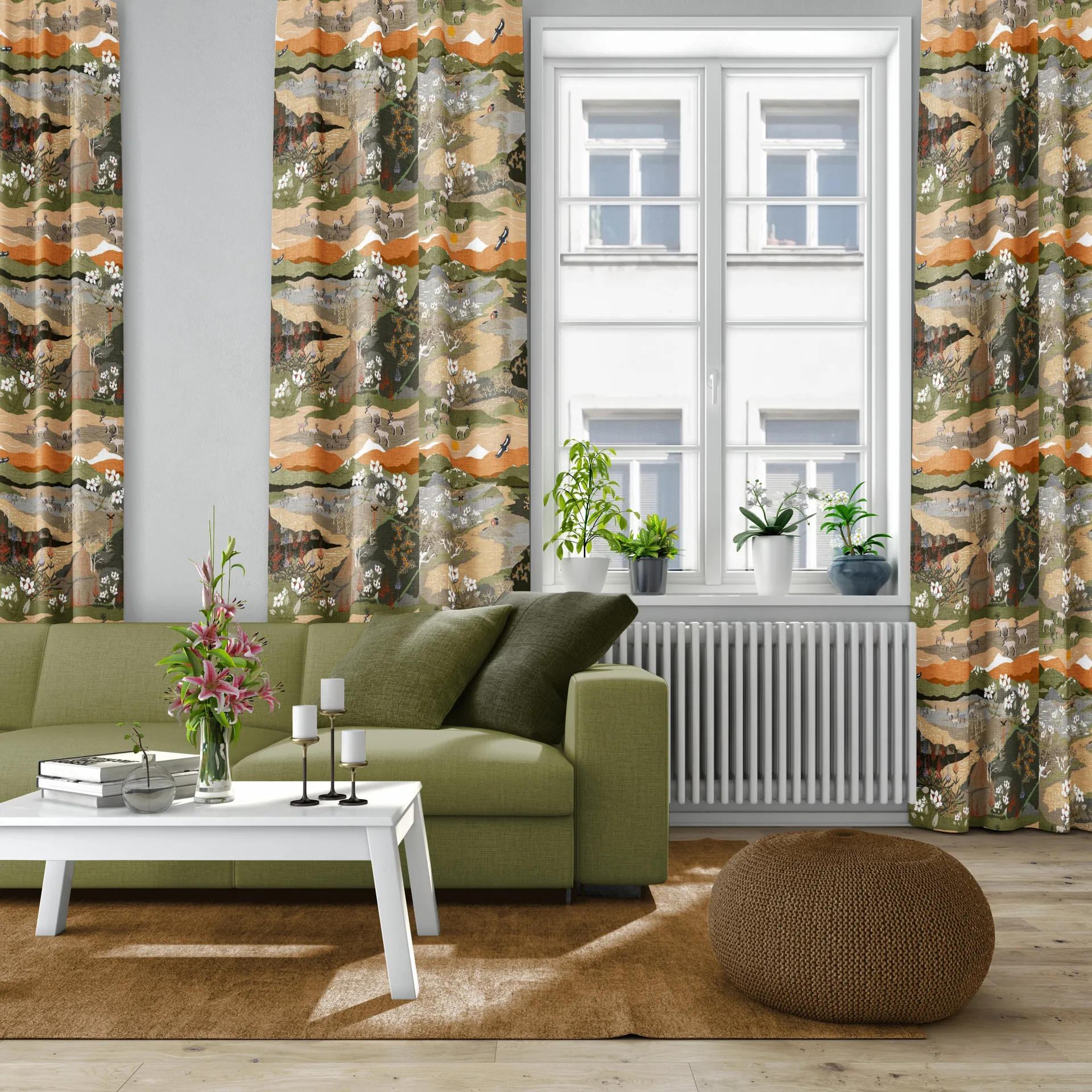 Fjallvandring 패브릭, green-rust Arvidssons Textil | 아르빗손 텍스타일