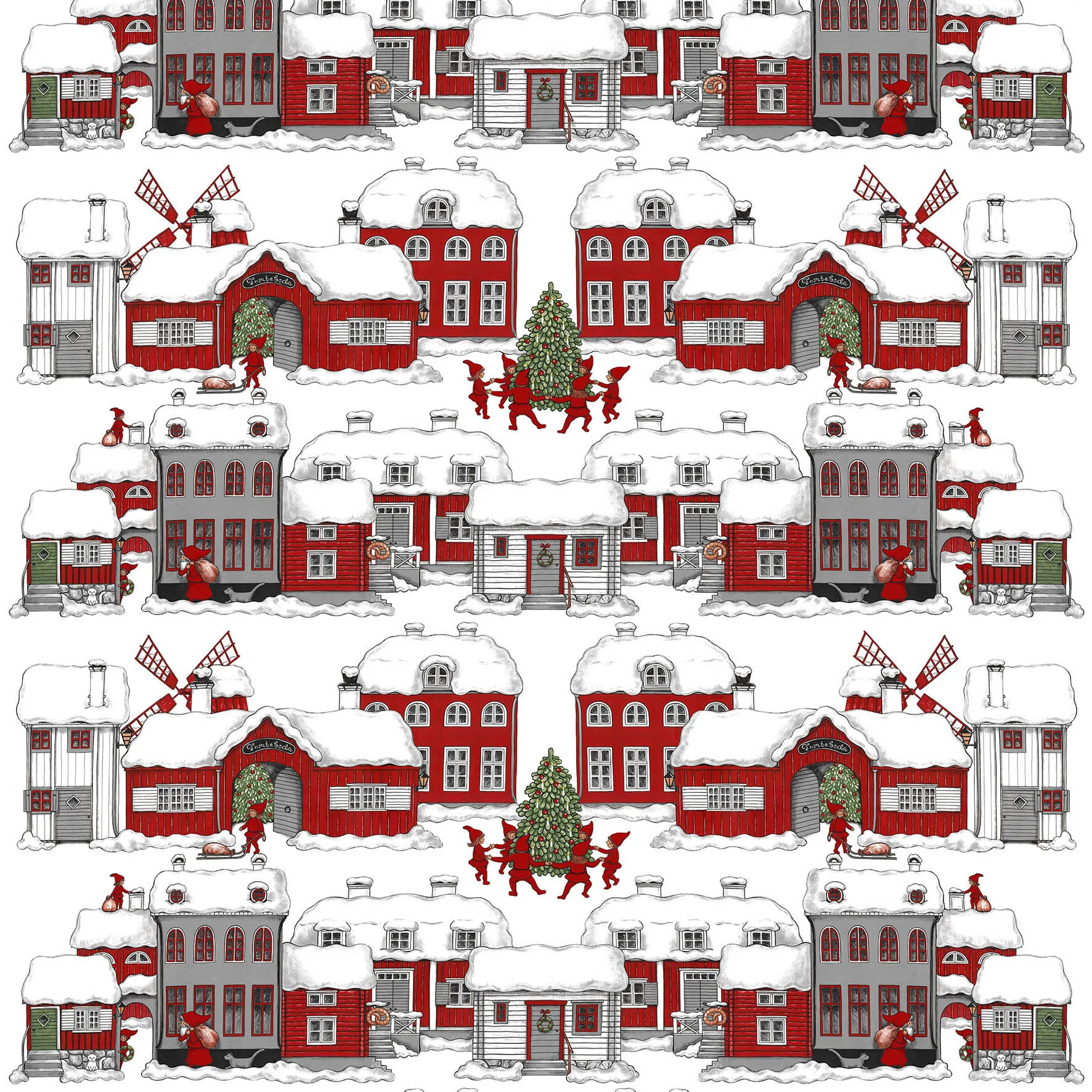 톰테보다 패브릭, off white-red Arvidssons Textil | 아르빗손 텍스타일