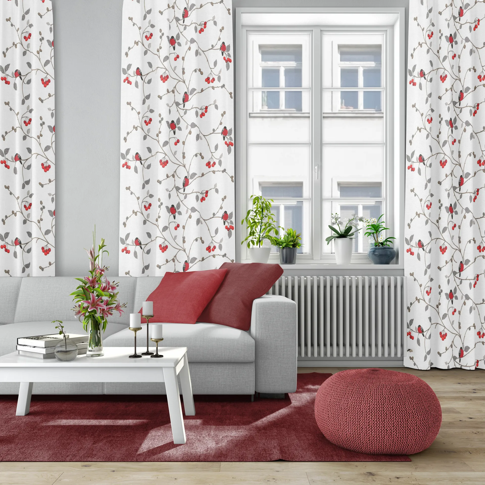 Paradisäpplen 패브릭, Off white-grey-red Arvidssons Textil | 아르빗손 텍스타일