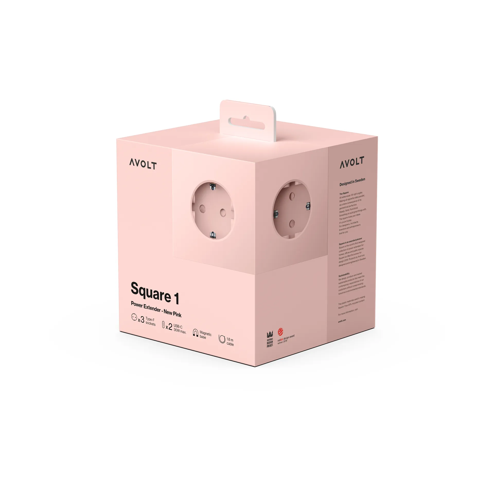 스퀘어 1 소켓 USB-C 30W 1.8 m, New Pink Avolt | 아볼트
