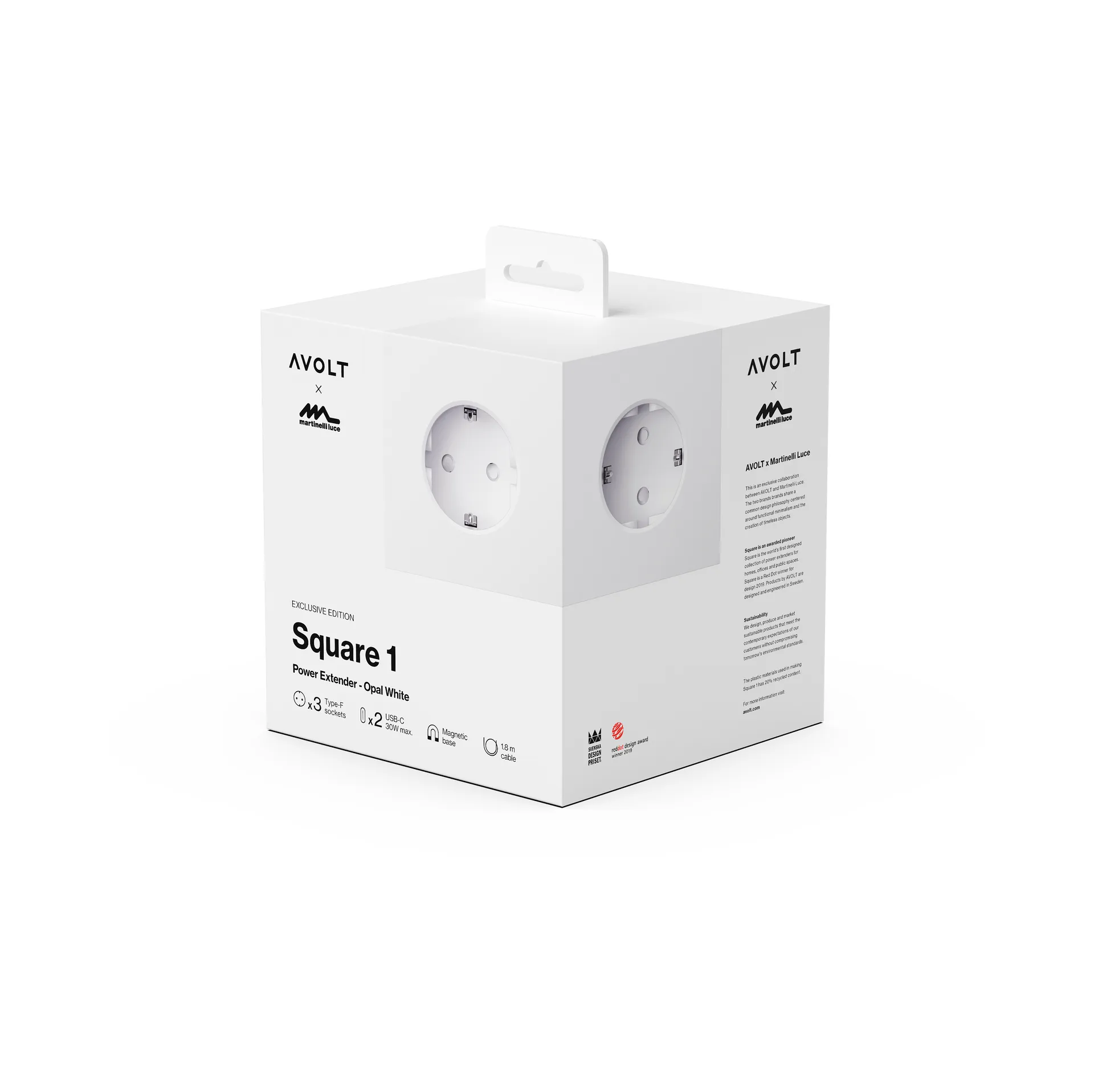 스퀘어 1 소켓 USB-C 30W 1.8 m, White Martinelli Luce edition Avolt | 아볼트