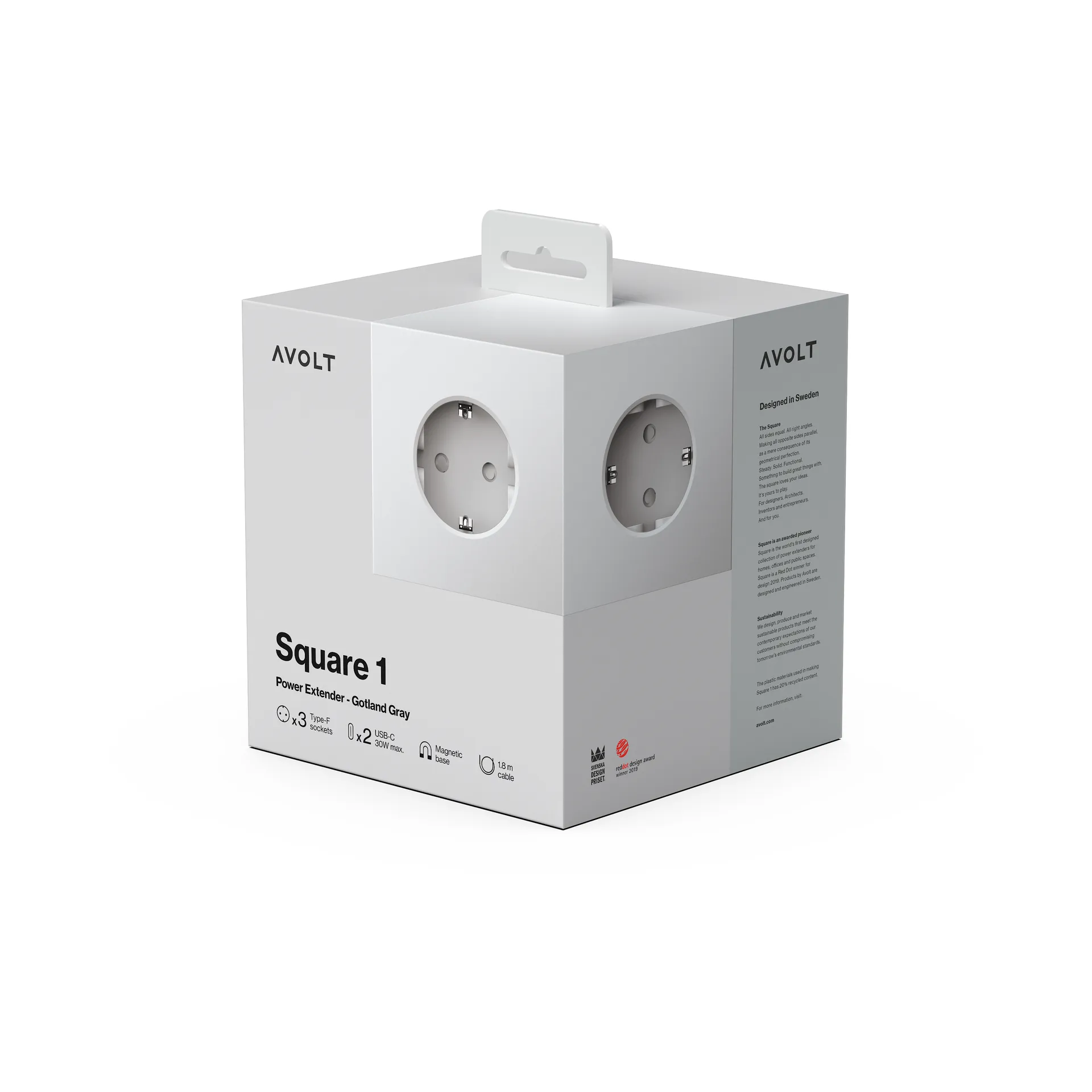 스퀘어 1 파워 스트립 USB-C 30W 3 m, Gotland Gray Avolt | 아볼트