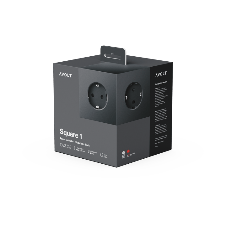 스퀘어 1 파워 스트립 USB-C 30W 3 m, Stockholm Black Avolt | 아볼트
