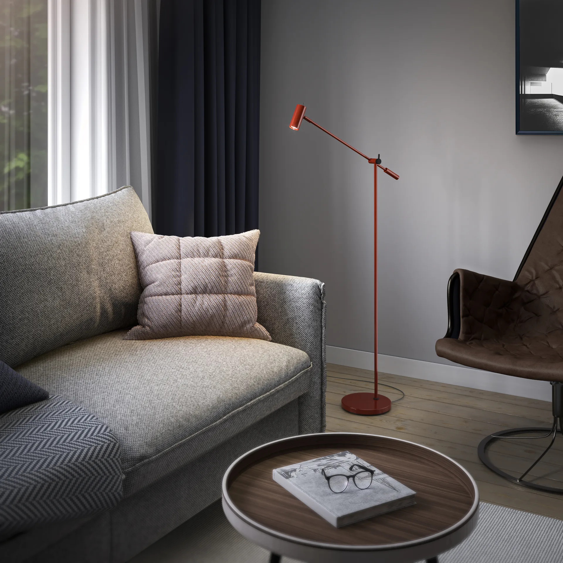 카토 플로어 조명 134 cm, Glossy ruby red-matte black Belid | 벨리드