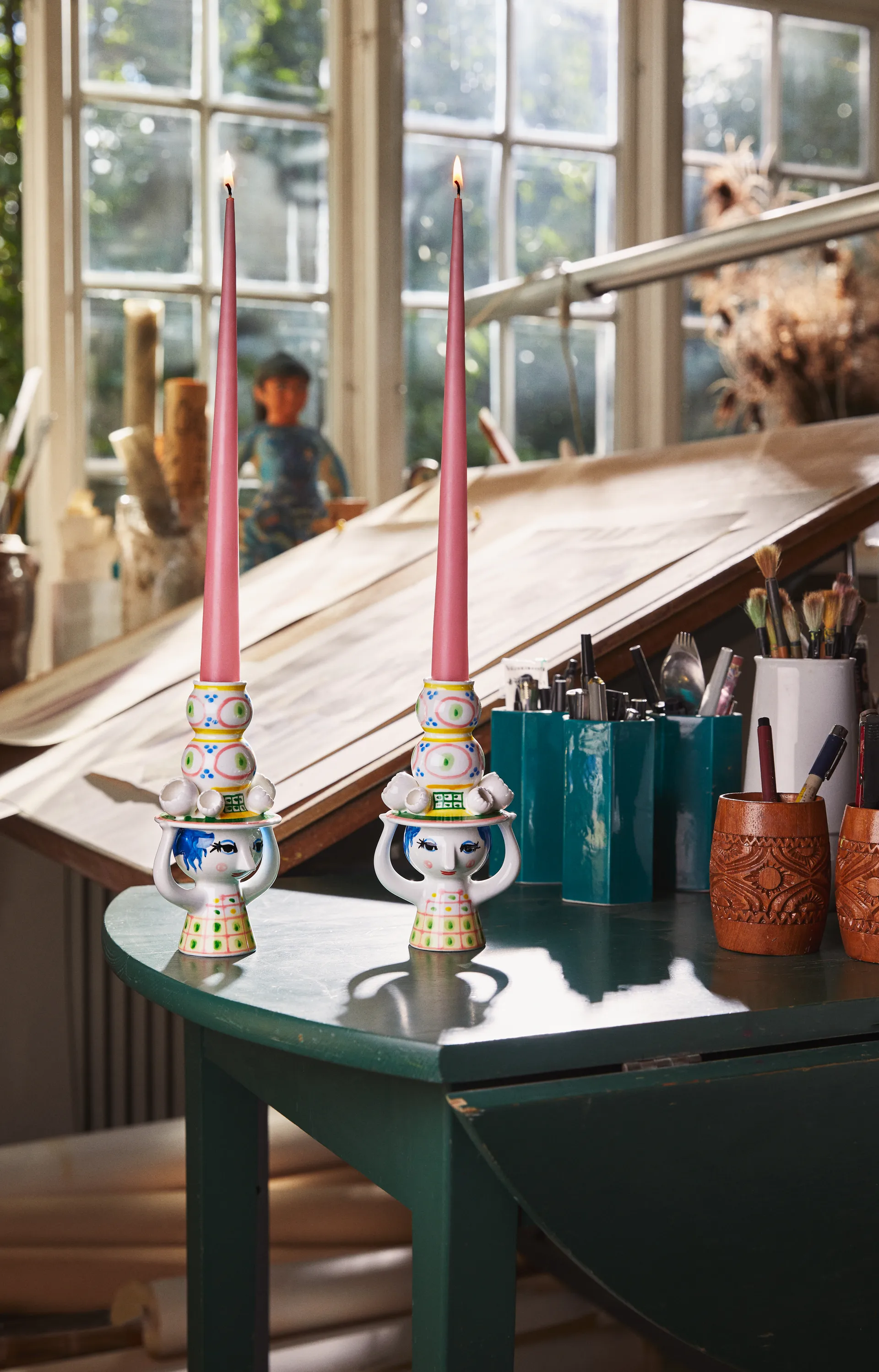 Lady & hat 캔들홀더 H16 cm, Pink Bjørn Wiinblad | 뵨 윈블라드