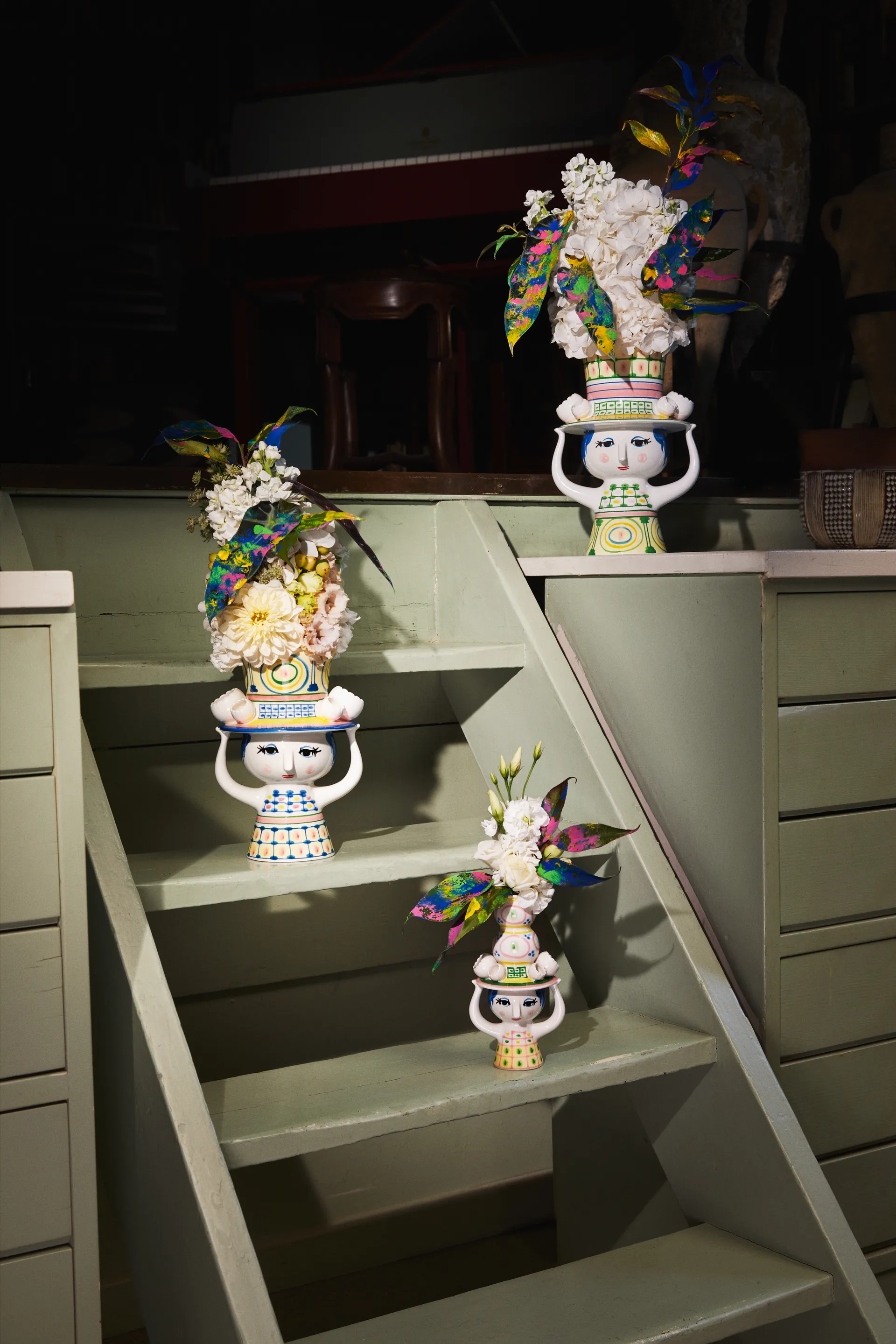 Lady & hat 화병 H24.5 cm, Green Bjørn Wiinblad | 뵨 윈블라드