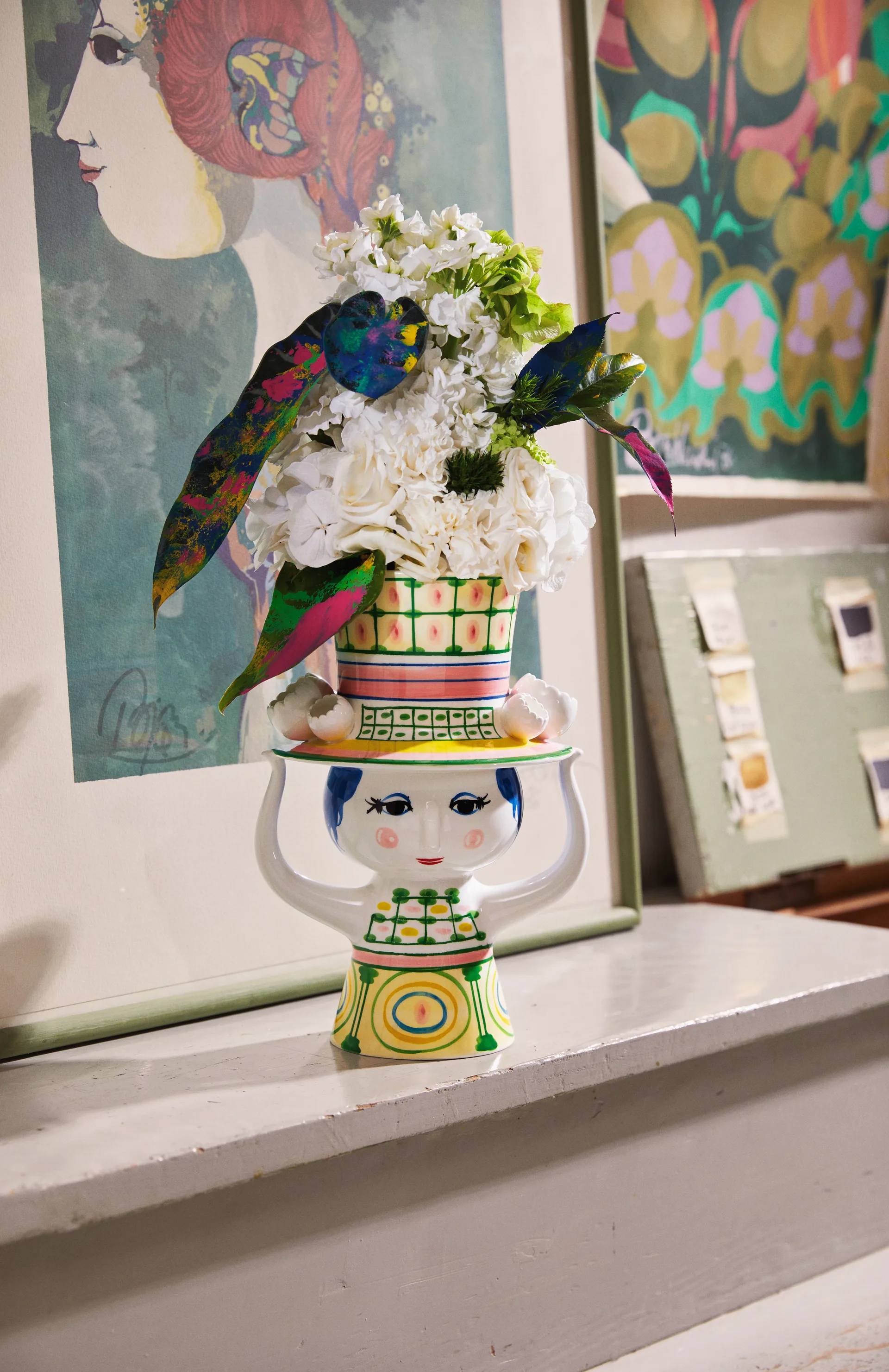 Lady & hat 화병 H24.5 cm, Green Bjørn Wiinblad | 뵨 윈블라드