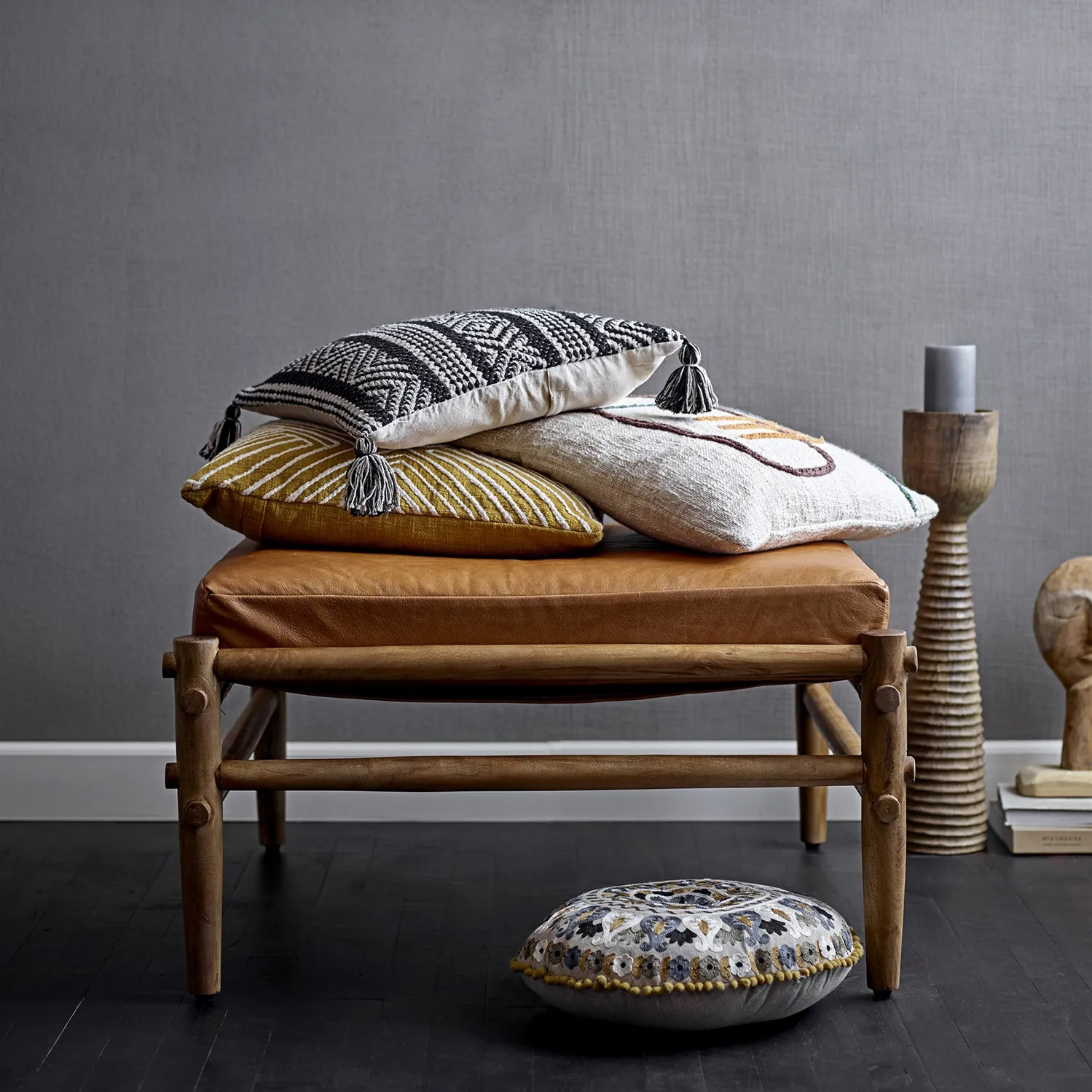 블루밍빌 쿠션 embroidery 45x45 cm, nature Bloomingville | 블루밍빌