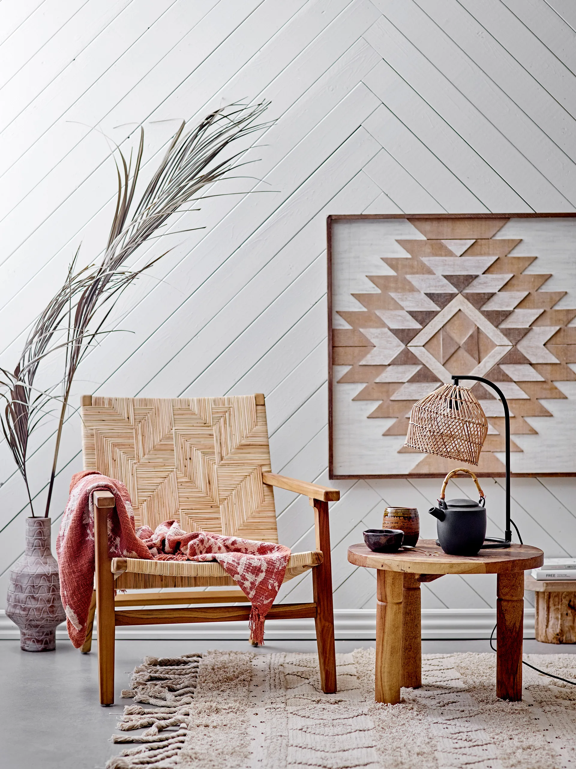 레이아 무선 테이블 조명 라탄, Natural-black Bloomingville | 블루밍빌