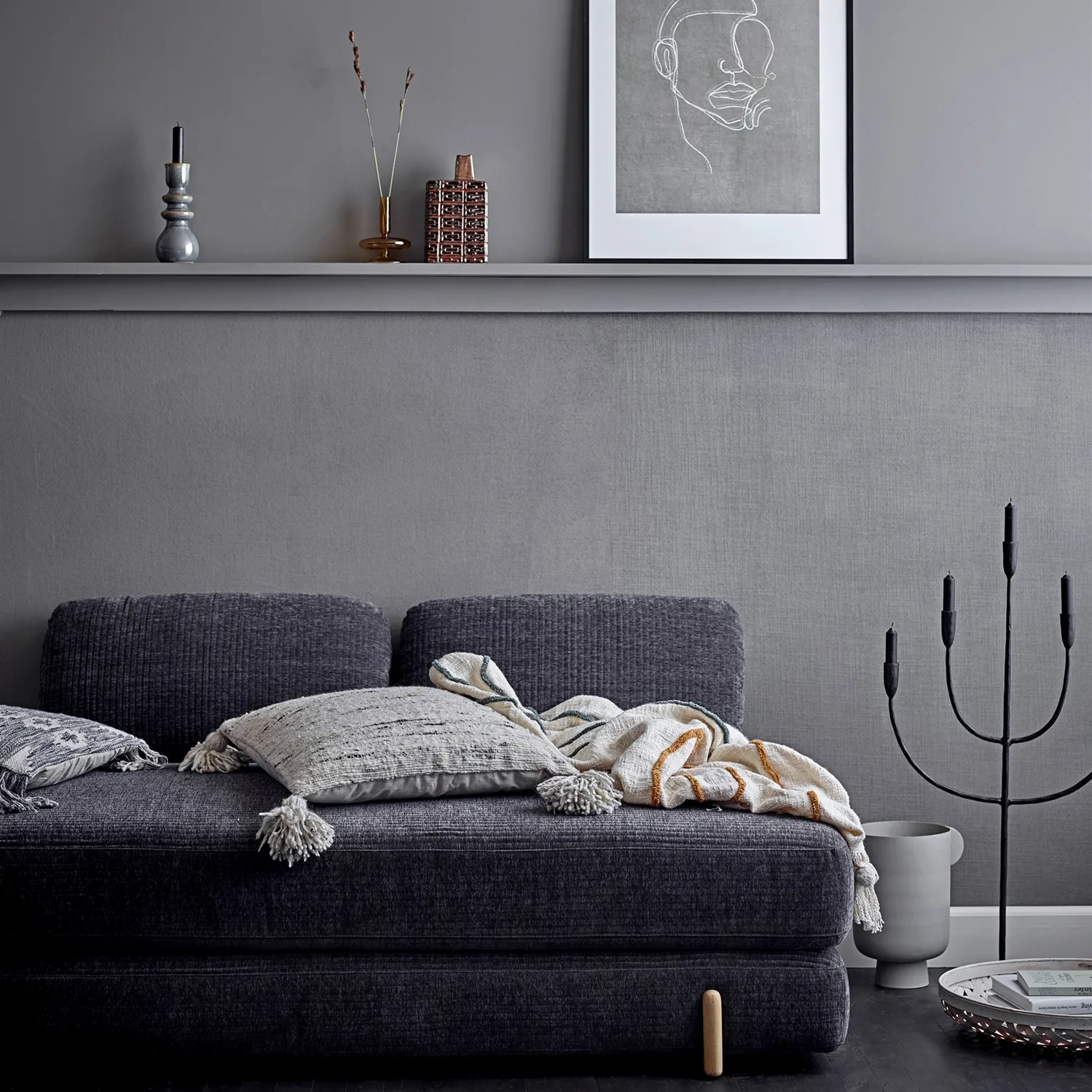 코튼 스로우 with embroidery 125x150 cm, nature Bloomingville | 블루밍빌