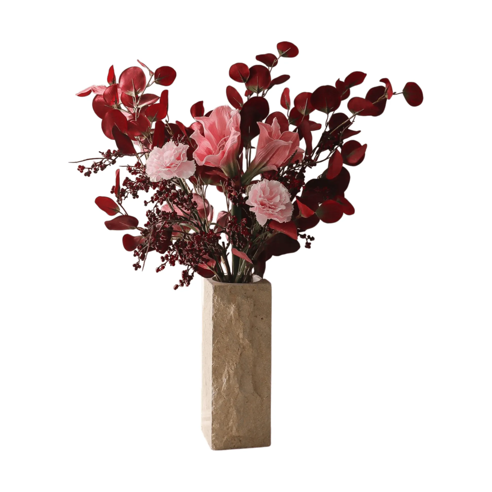 Burgundy blush artificial bouquet, 아마릴리스, 카네이션, 베리 가지, 유칼립투스, 84 cm Botané | 보타네