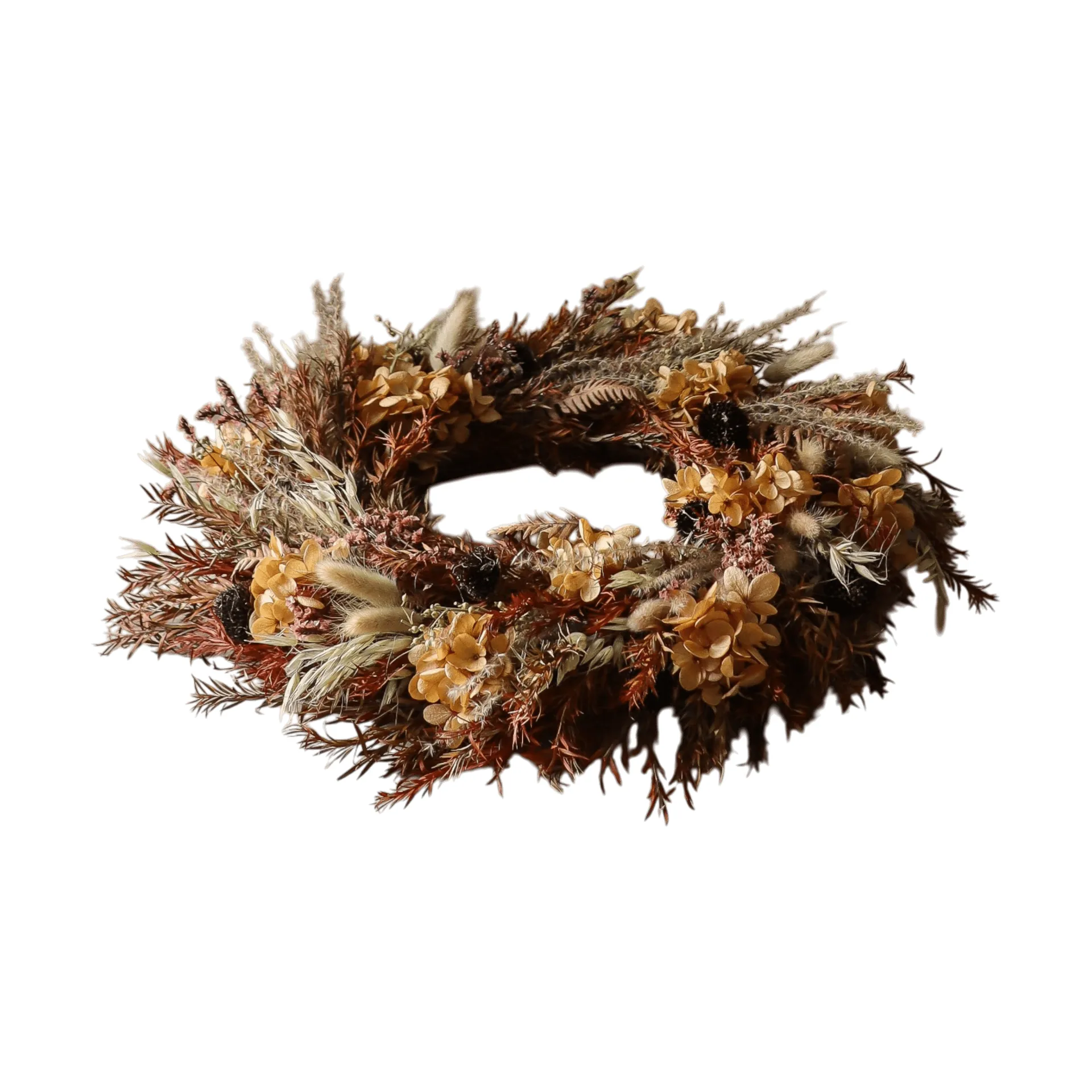 Golden Meadow Wreath 화관, 수국-드라이 플라워-고사리-토끼풀, Ø40 cm Botané | 보타네