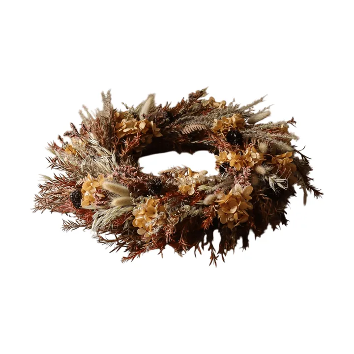 Golden Meadow Wreath 화관 - 수국-드라이 플라워-고사리-토끼풀, Ø40 cm - Botané | 보타네
