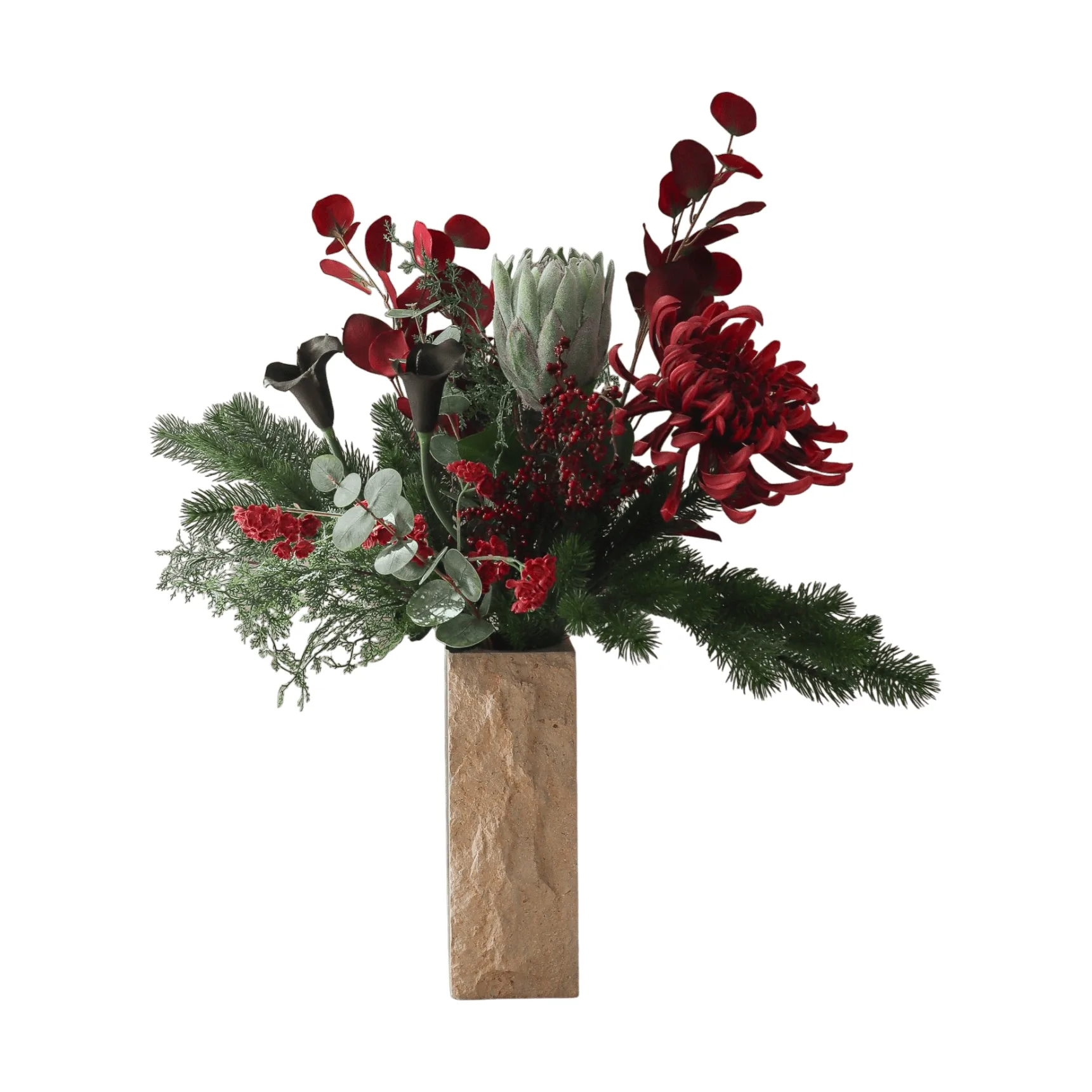 Wild winter 인조 부케, 프로테아, 스파이더 크리산서멈, 칼라, 유칼립투스, 84 cm Botané | 보타네