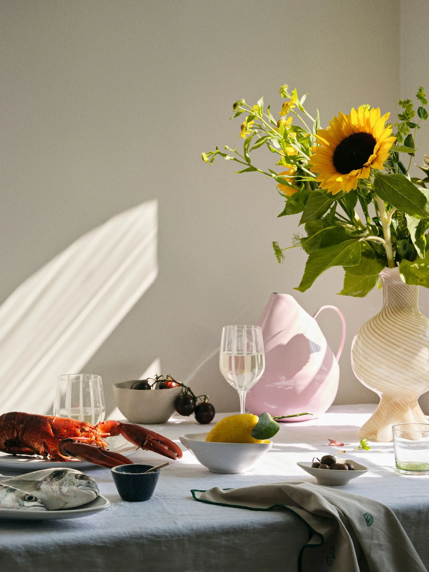 스트라이프 화이트 와인잔 35 cl, Clear-white stripes Broste Copenhagen | 브로스테코펜하겐