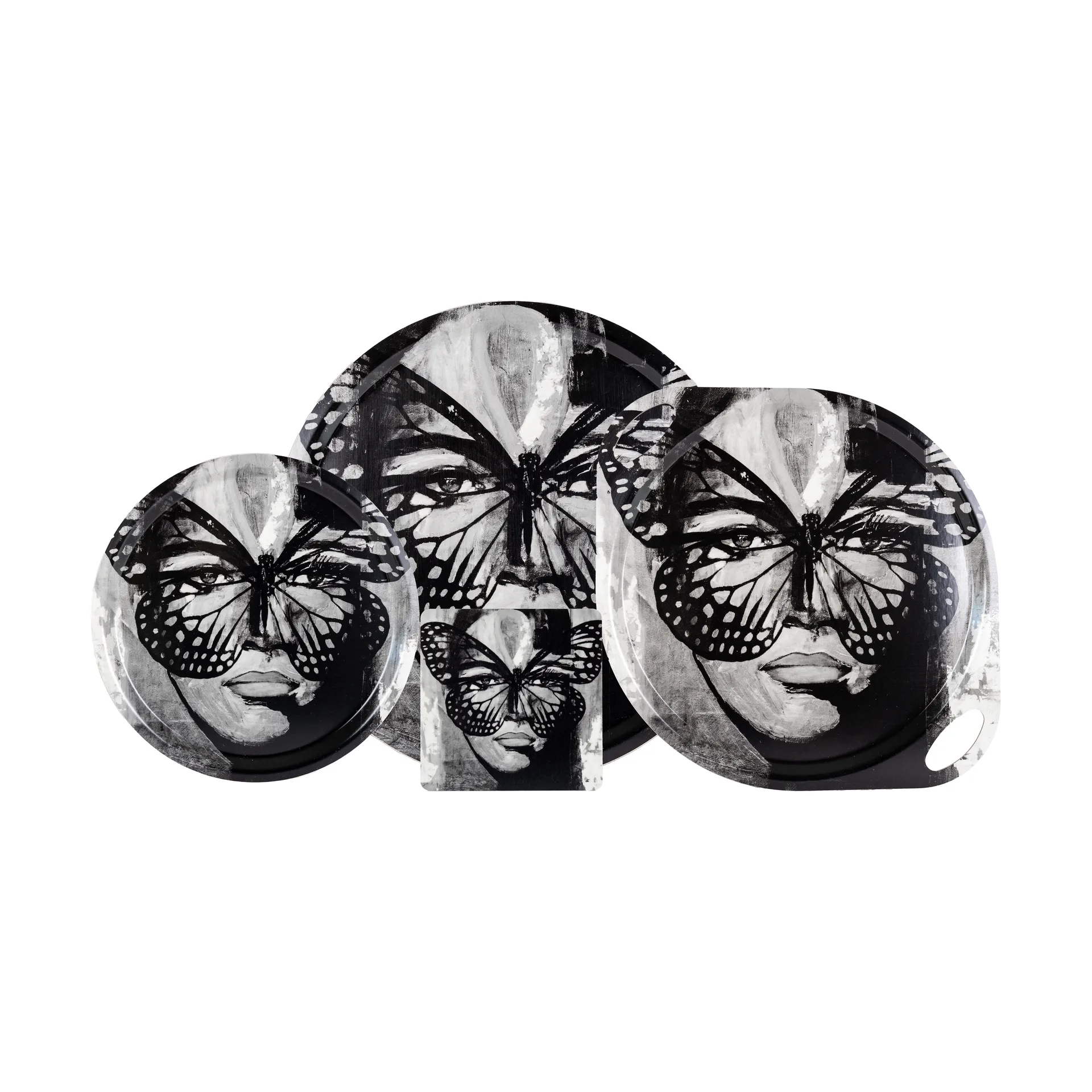 골든 버터플라이 트레이 Ø46 cm, Black-white Carolina Gynning | 카롤리나 귀닝