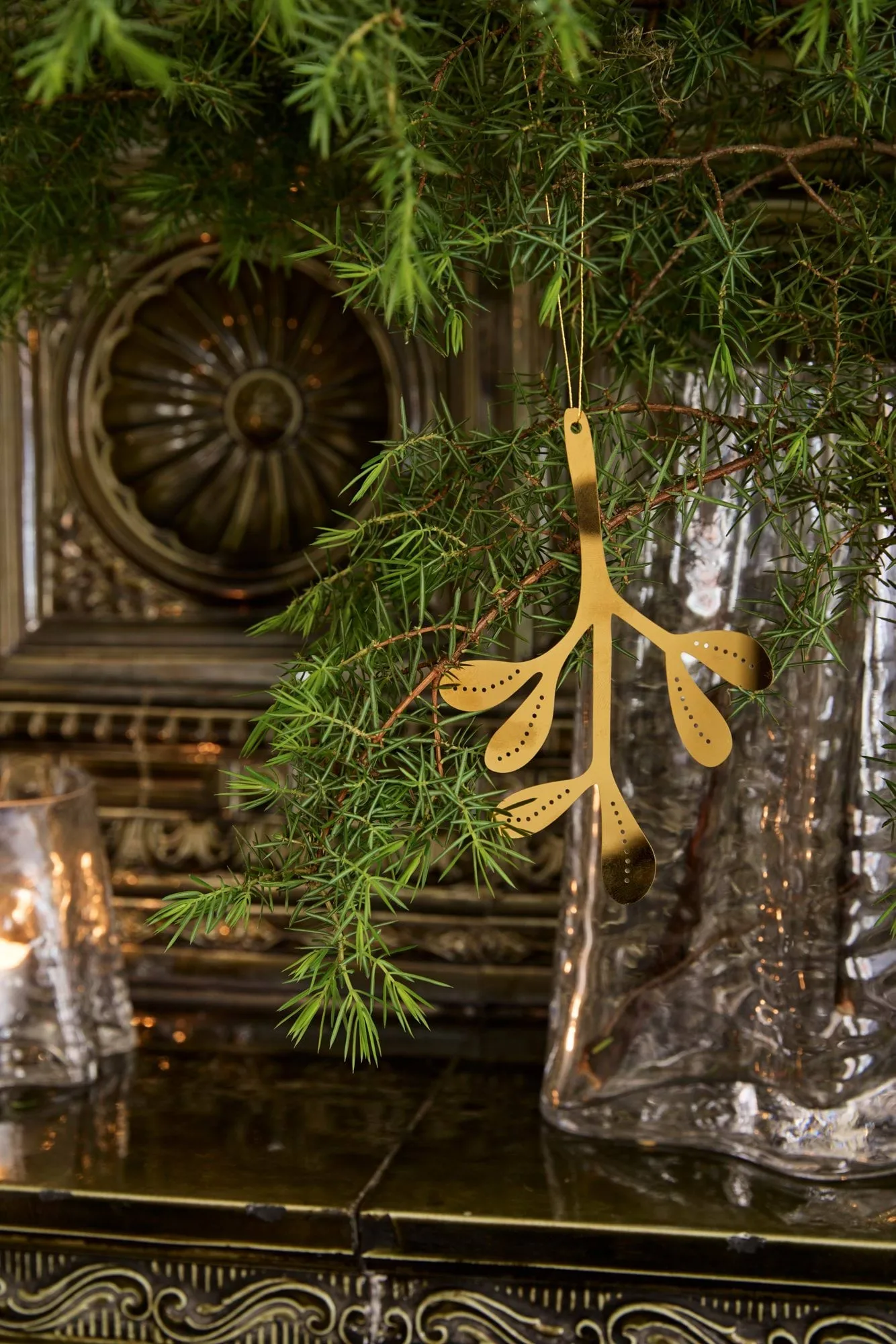 Mistletoe 크리스마스 오너먼트 2개입, Brass, 12 cm Cooee Design | 쿠이디자인