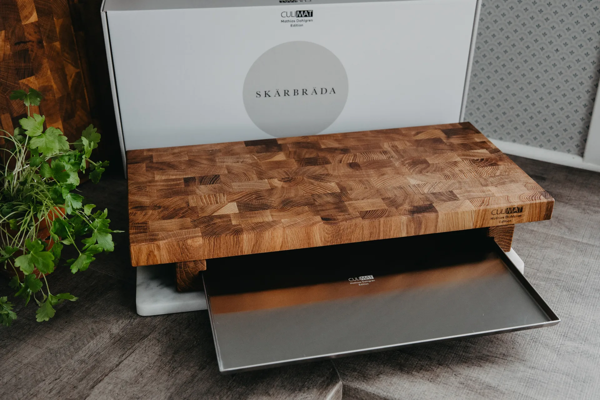 Culimat 도마 50x25 cm, Oak-Stainless Steel Tray Culimat