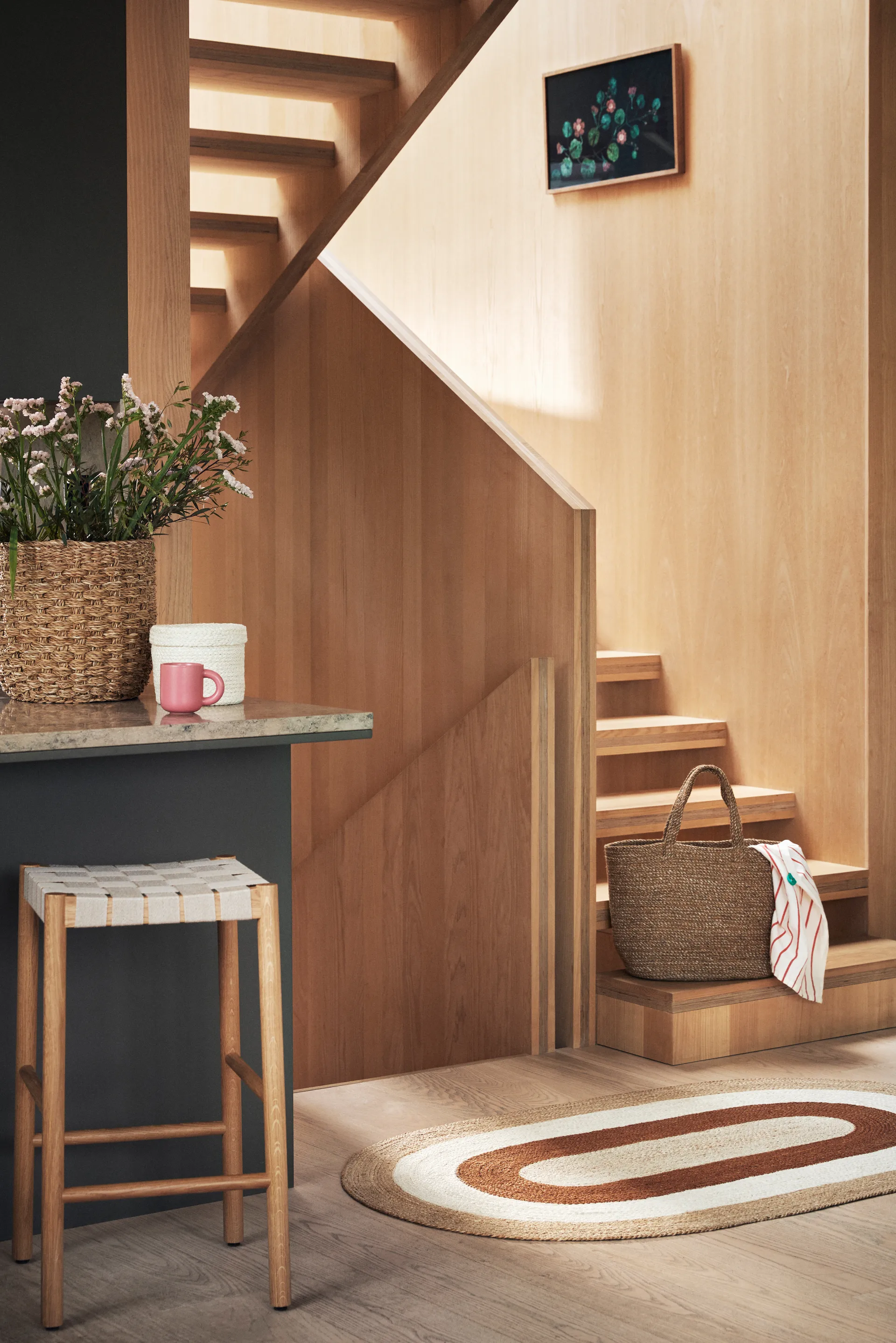 엘린 스트라이프 오벌 황헴프 러그 92x150 cm, Brick Dixie | 딕시