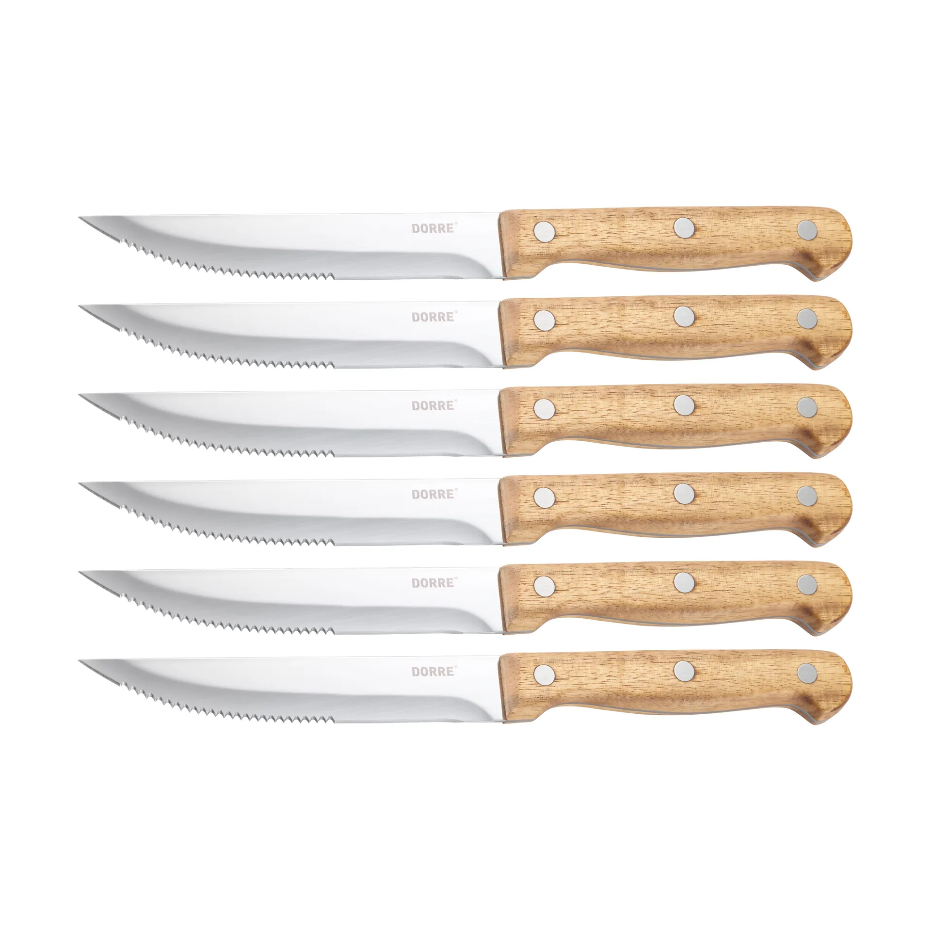 BBQ 스테이크 나이프, Stainless steel, 6-pack, acacia wooden box, 22.5x2 cm Dorre | 도레