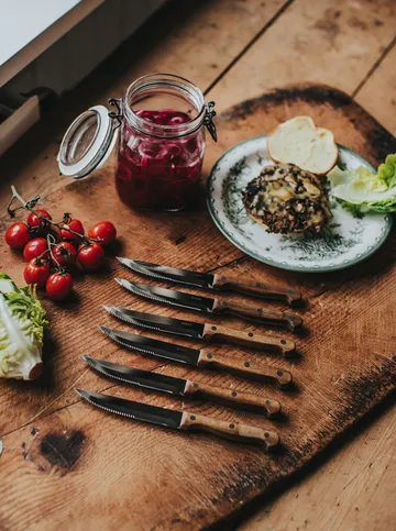 BBQ 스테이크 나이프 - Stainless steel, 6-pack, acacia wooden box, 22.5x2 cm - Dorre | 도레
