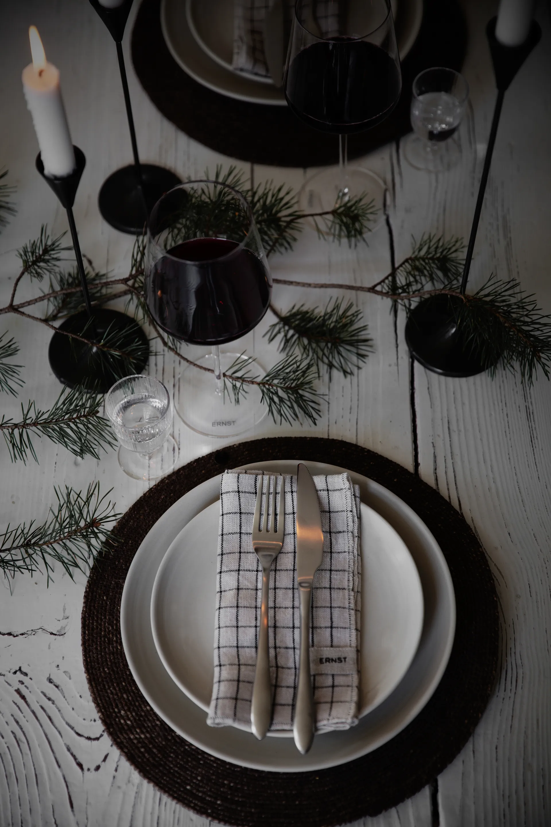 에른스트 냅킨 2개 세트 첵드 40x40 cm, Black-beige ERNST | 에른스트