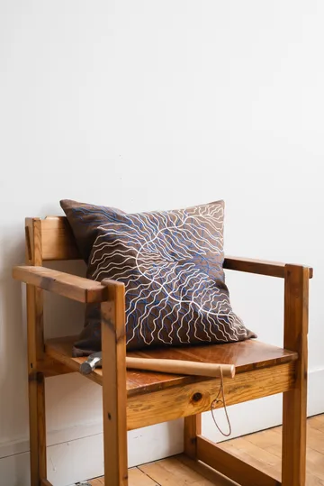 리브스 자수 쿠션 커버 48x48 cm - Brown - Fine Little Day | 파인리틀데이