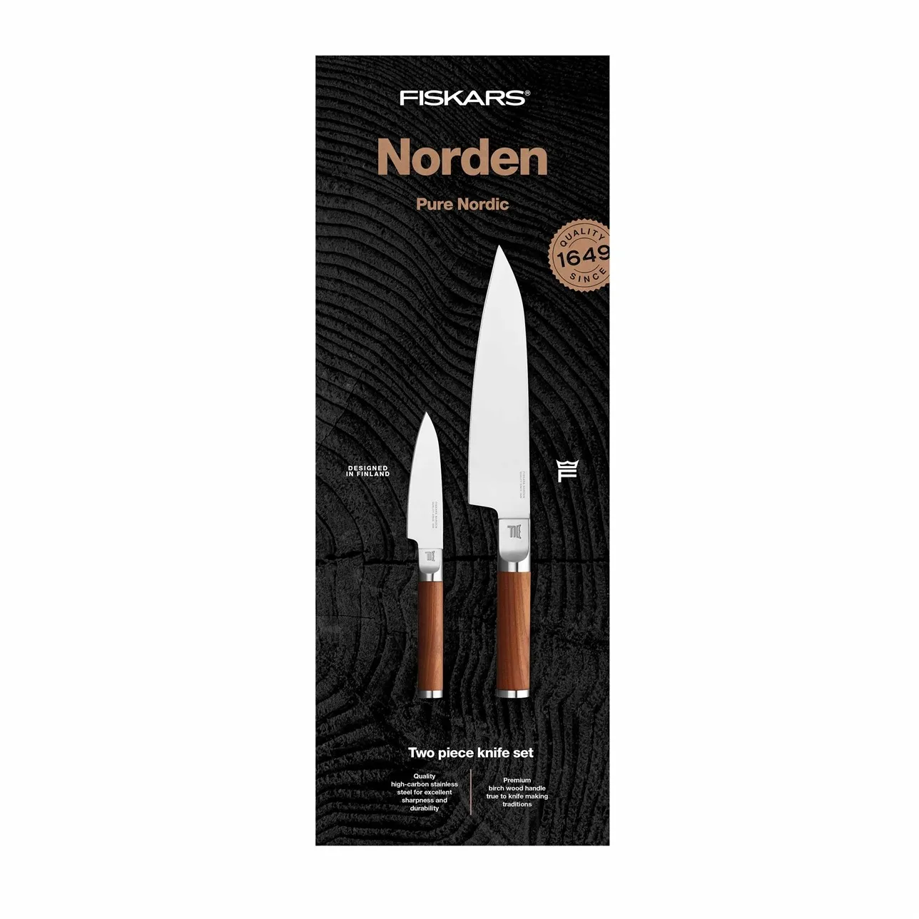 Norden 셰프 나이프 + 채소칼 나이프 세트 2개 구성, Stainless steel-birch Fiskars | 피스카스