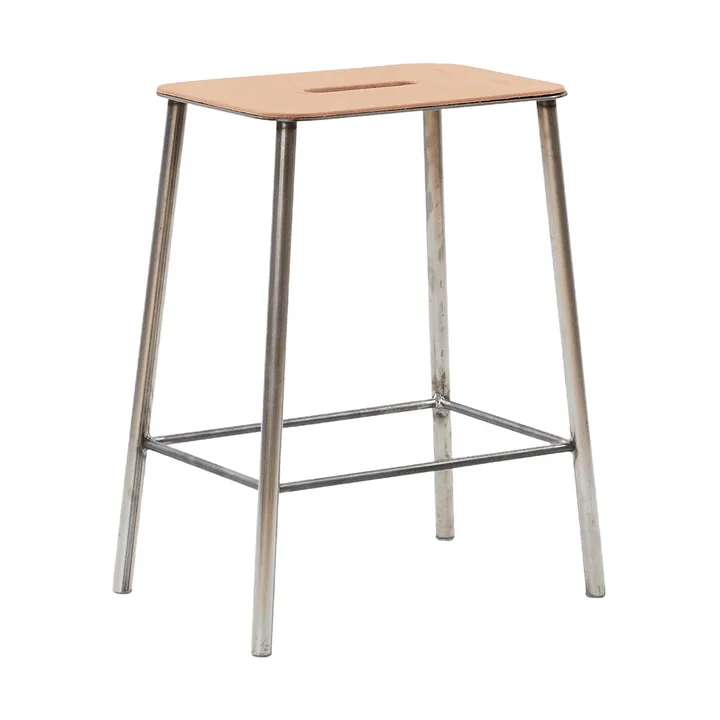 Adam 스툴 - Raw steel-natural leather, H:50 cm - FRAMA
