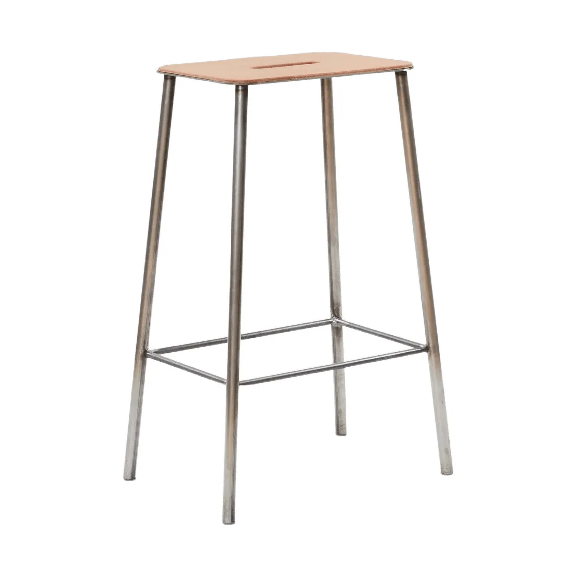 Adam 스툴, Raw steel-natural leather, H:65 cm FRAMA