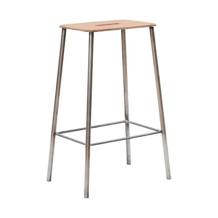 Adam 스툴 - Raw steel-natural leather, H:65 cm - FRAMA