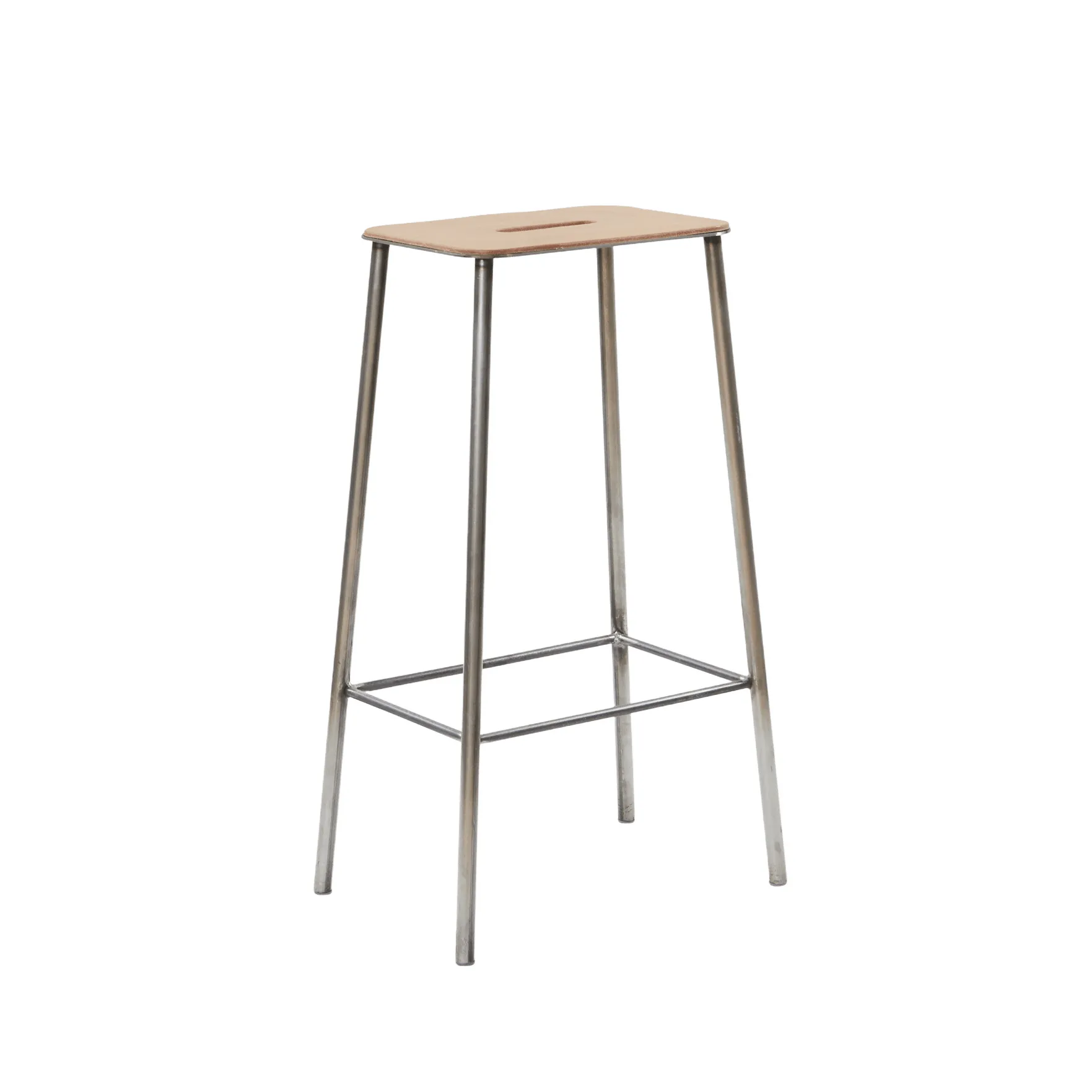 Adam 스툴, Raw steel-natural leather, H:76 cm FRAMA