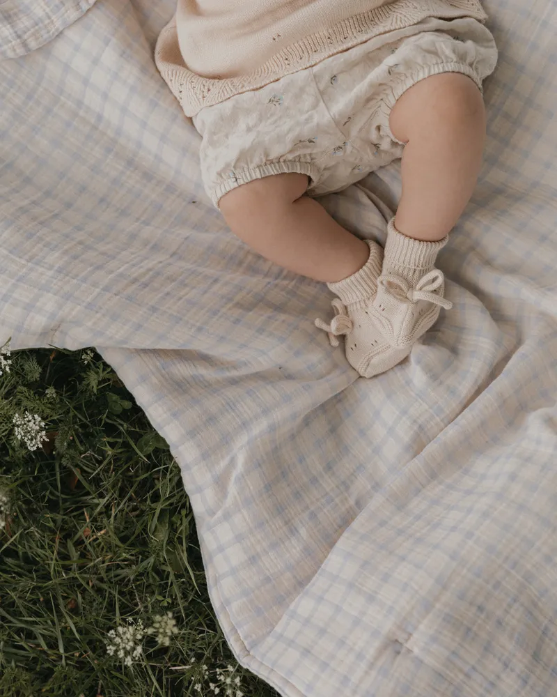 Gingham Sky Blue 무슬린 퀼티드 담요, 100x140 cm Garbo&Friends | 가르보앤프랜즈