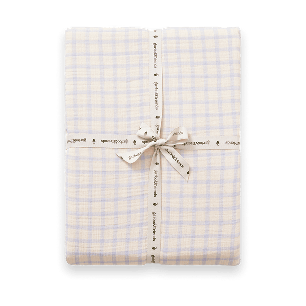 Gingham Sky Blue 무슬린 침대 시트 - 90x200x30 cm - Garbo&Friends | 가르보앤프랜즈