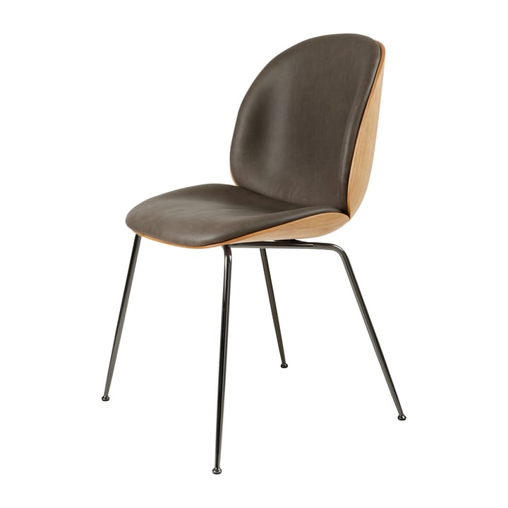 비틀 덮개 씌운 의자 오크 - Black-chrome-leather grey - Gubi | 구비