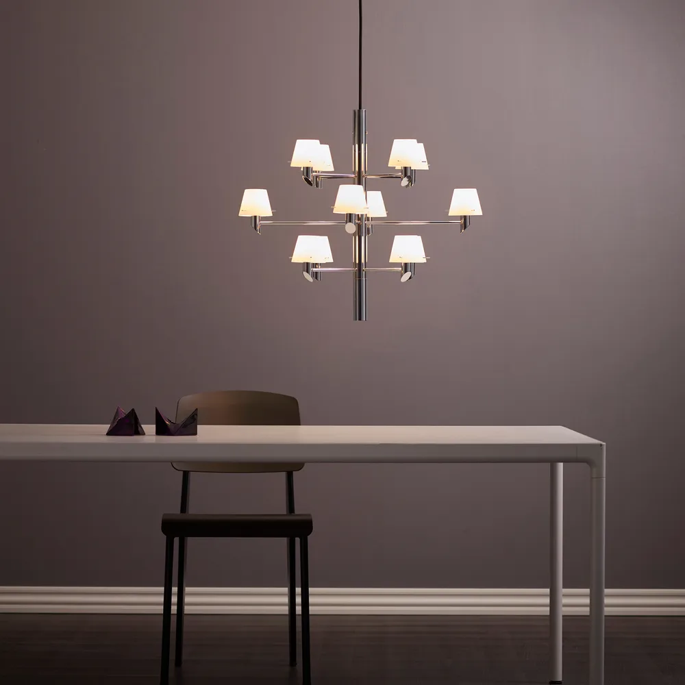 길 크라운 12 샹들리에 펜던트 조명, Chrome–opal glass Herstal | 허스탈