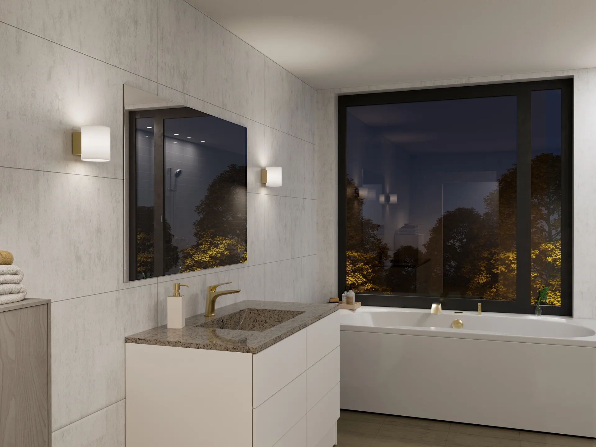 이보크 벽 조명 스몰, Satin brass-opal glass Herstal | 허스탈