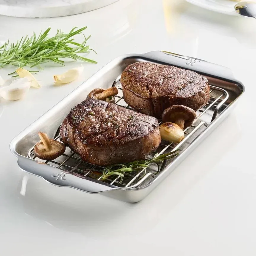 Hestan Ovenbond 오븐 플레이트, 냉각 랙 포함, 스테인리스 스틸, 16.8x28.8 cm Hestan