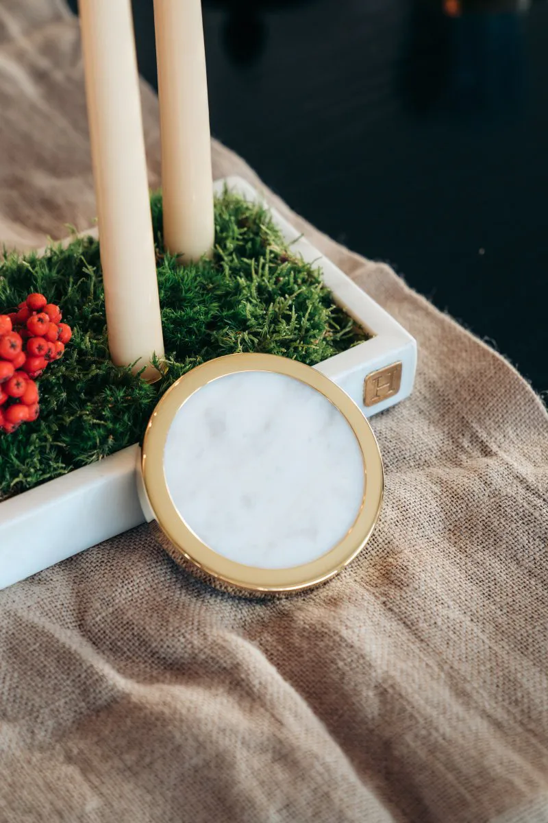 힐케 콜렉션 코스터 4개 세트, White marble-solid brass Hilke Collection | 힐케 콜렉션