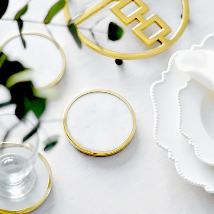 힐케 콜렉션 코스터 4개 세트 - White marble-solid brass - Hilke Collection | 힐케 콜렉션